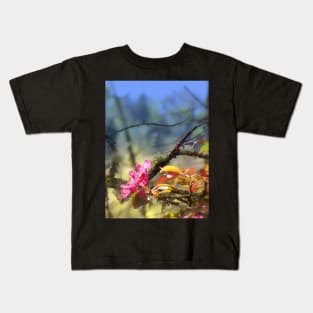 red Malus 'Radiant' crab apple blossoms #10, blue tint Kids T-Shirt